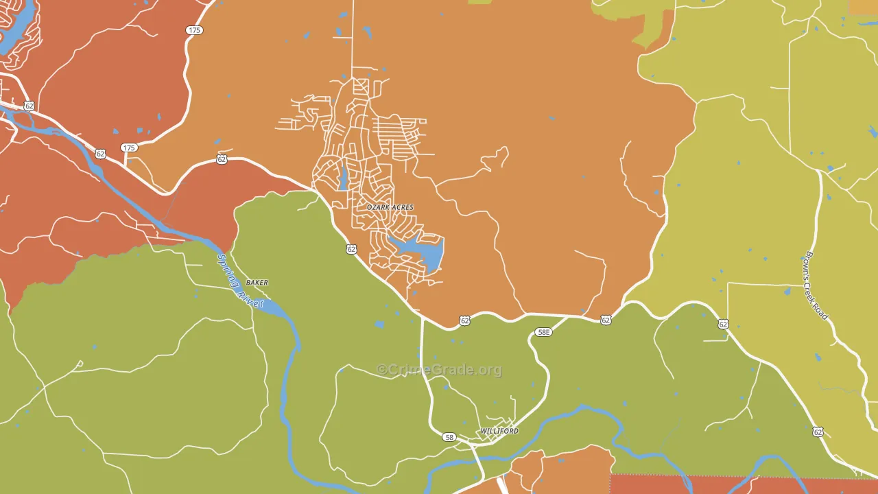 Williford, AR Map of Robbery Rates