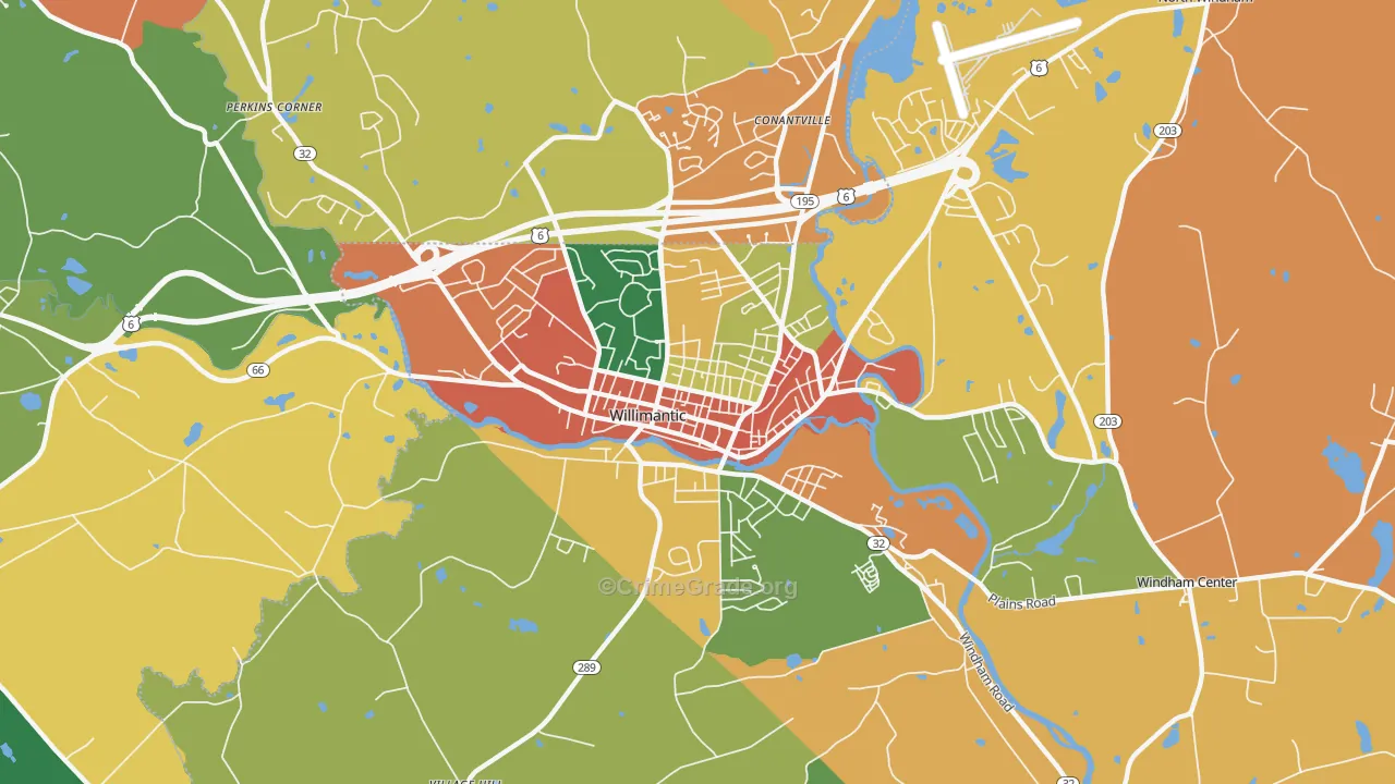Willimantic, CT Map of Robbery Rates