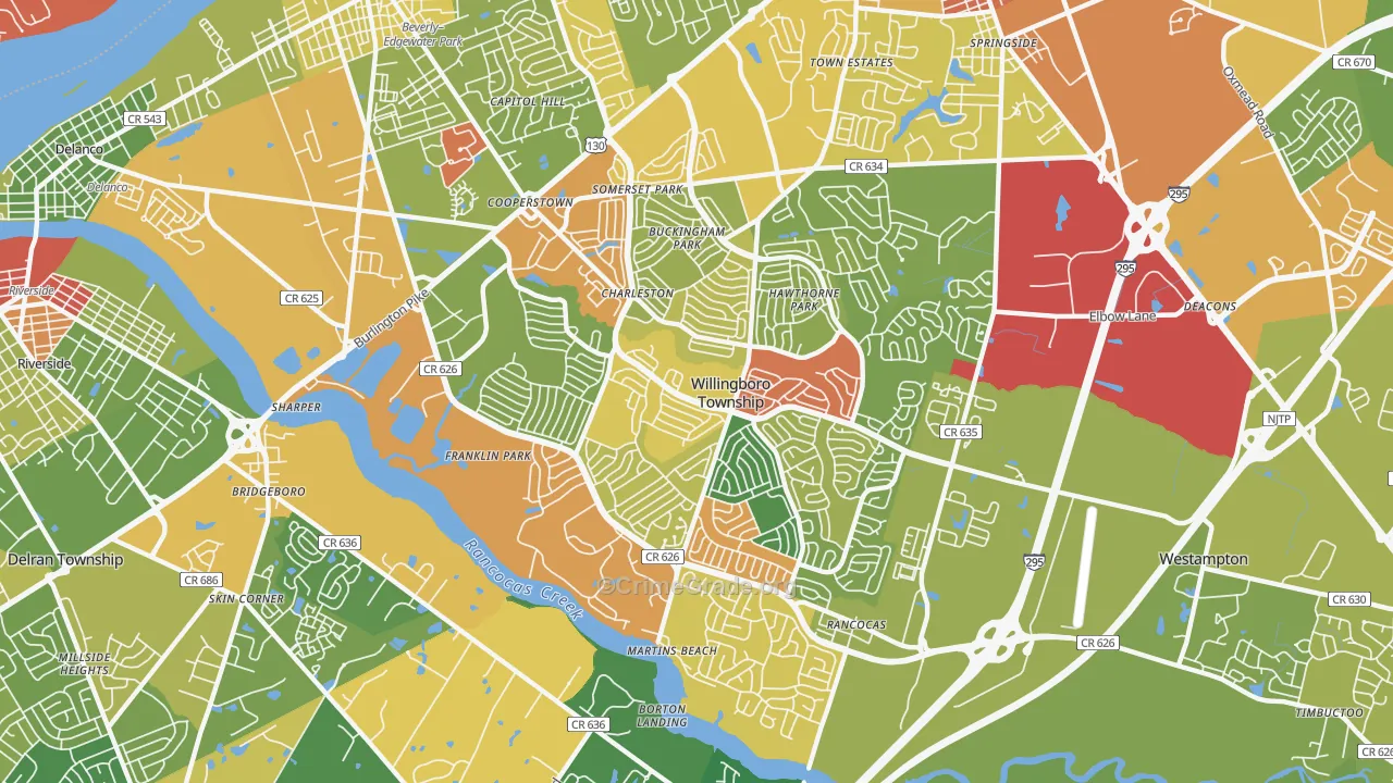 Willingboro, NJ Map of Robbery Rates
