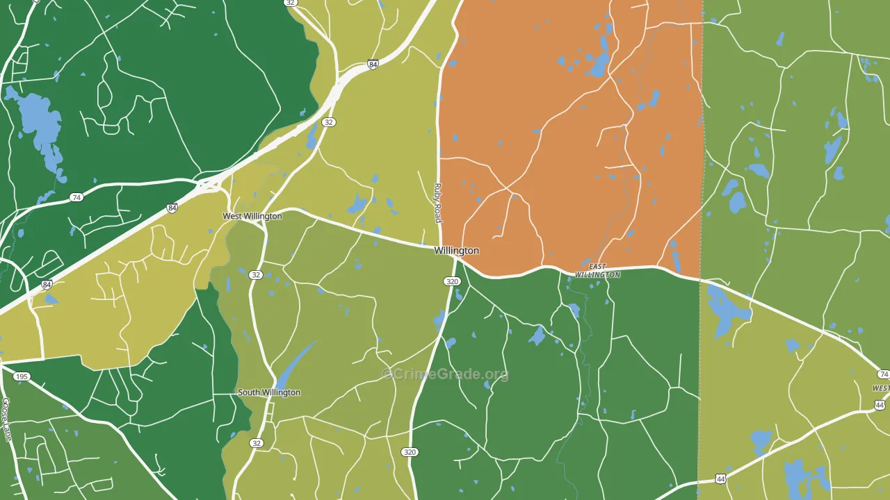 Willington, CT Map of Robbery Rates