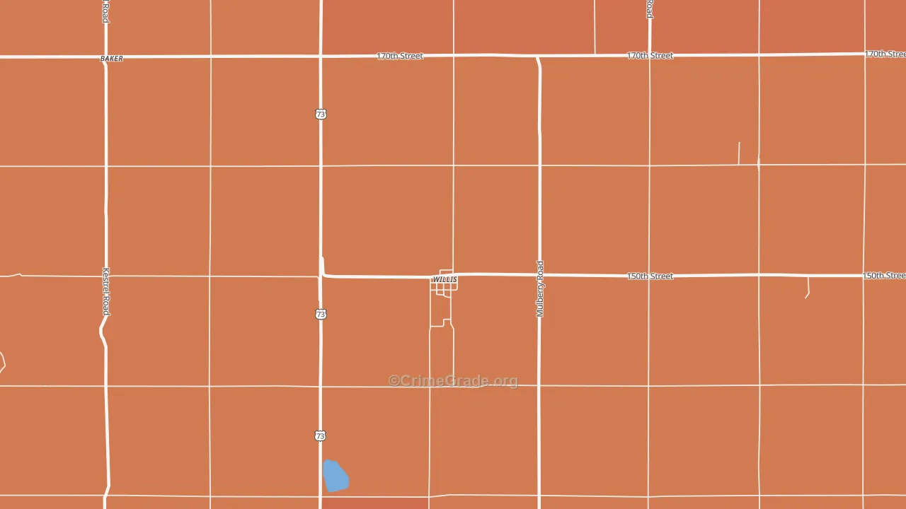 Willis, KS Map of Robbery Rates