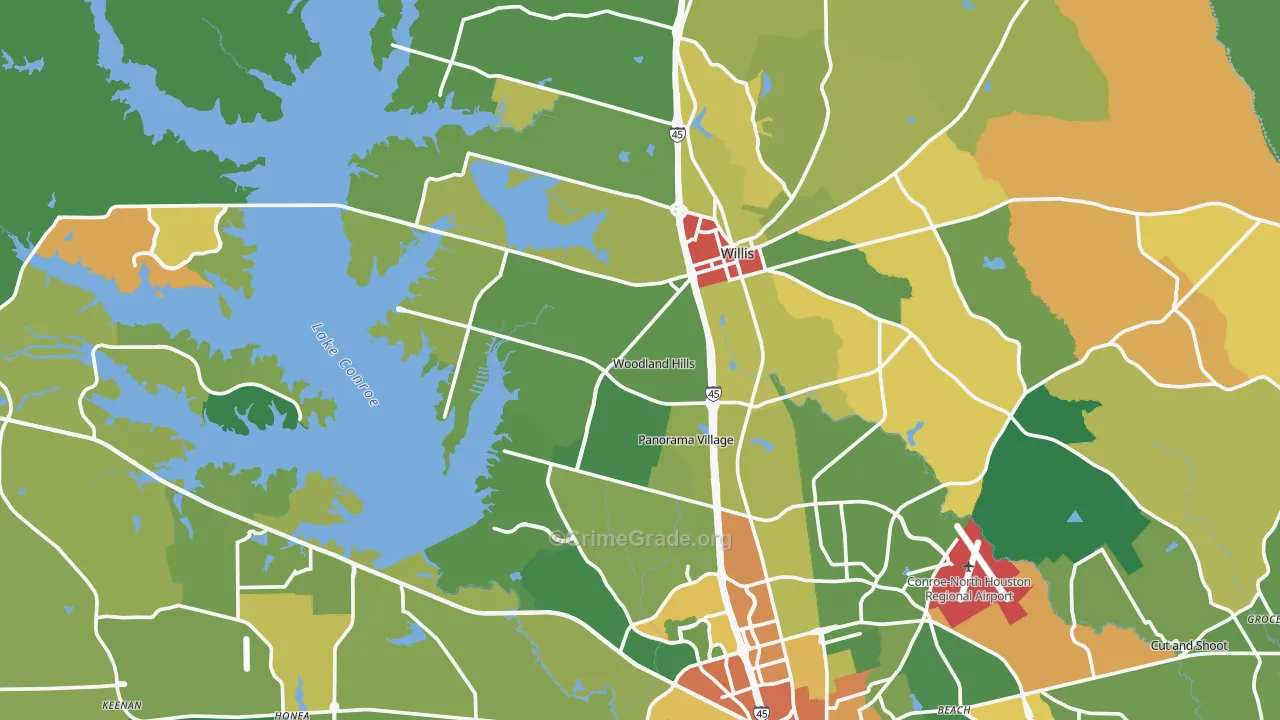 Willis, TX Map of Robbery Rates