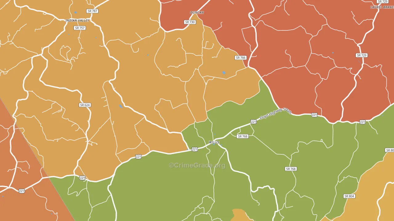 Willis, VA Map of Robbery Rates