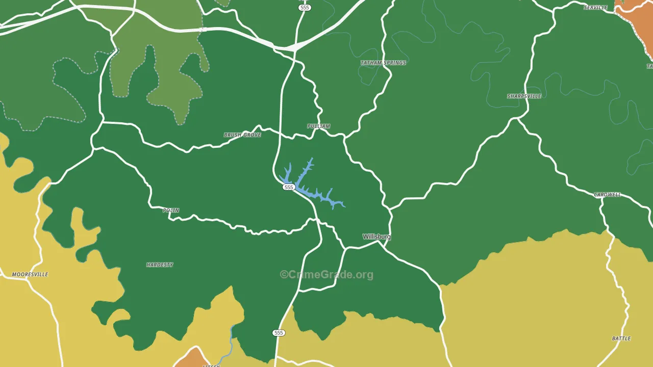 Willisburg, KY Map of Robbery Rates