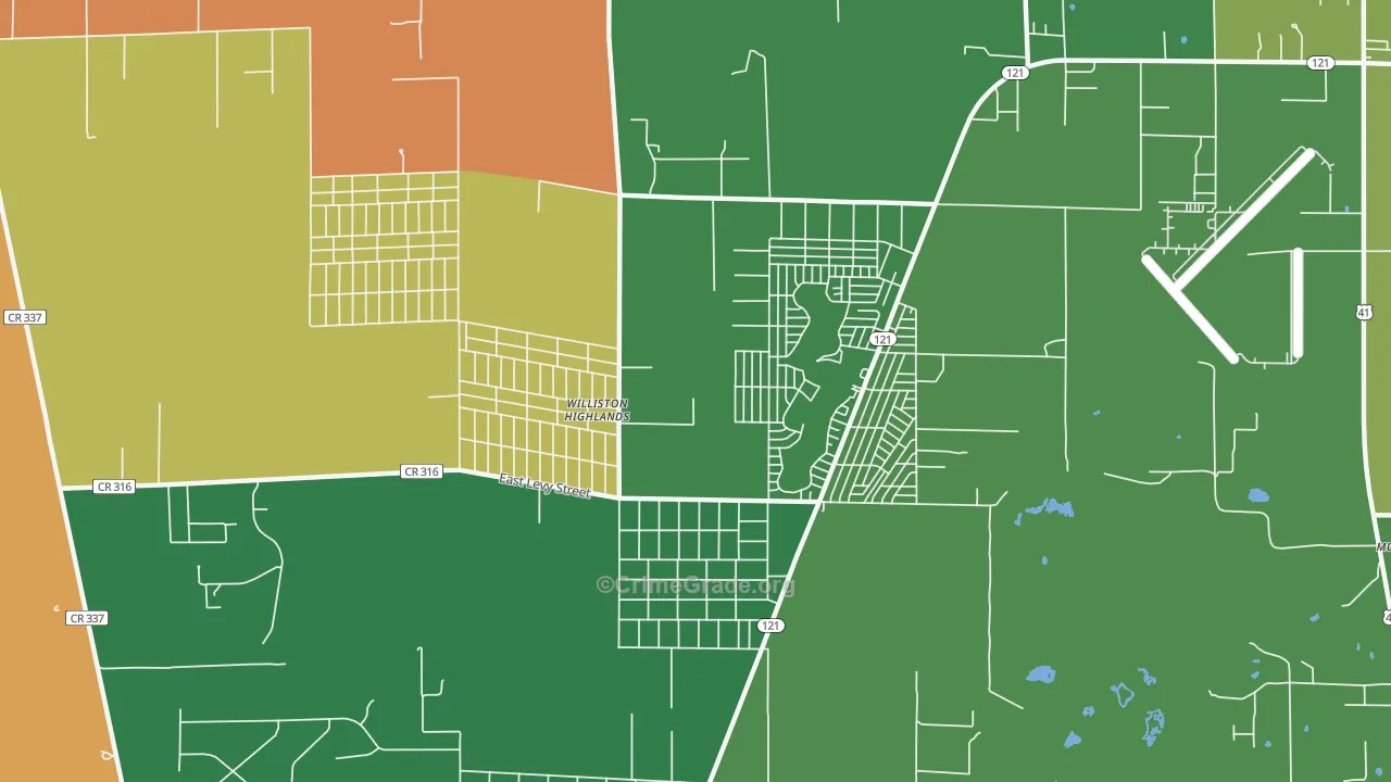 Williston Highlands, FL Map of Robbery Rates