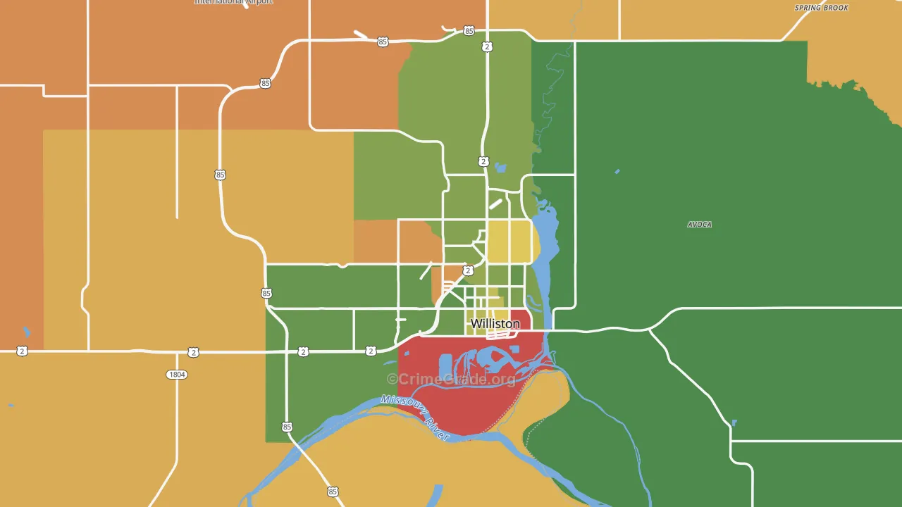Williston, ND Map of Robbery Rates