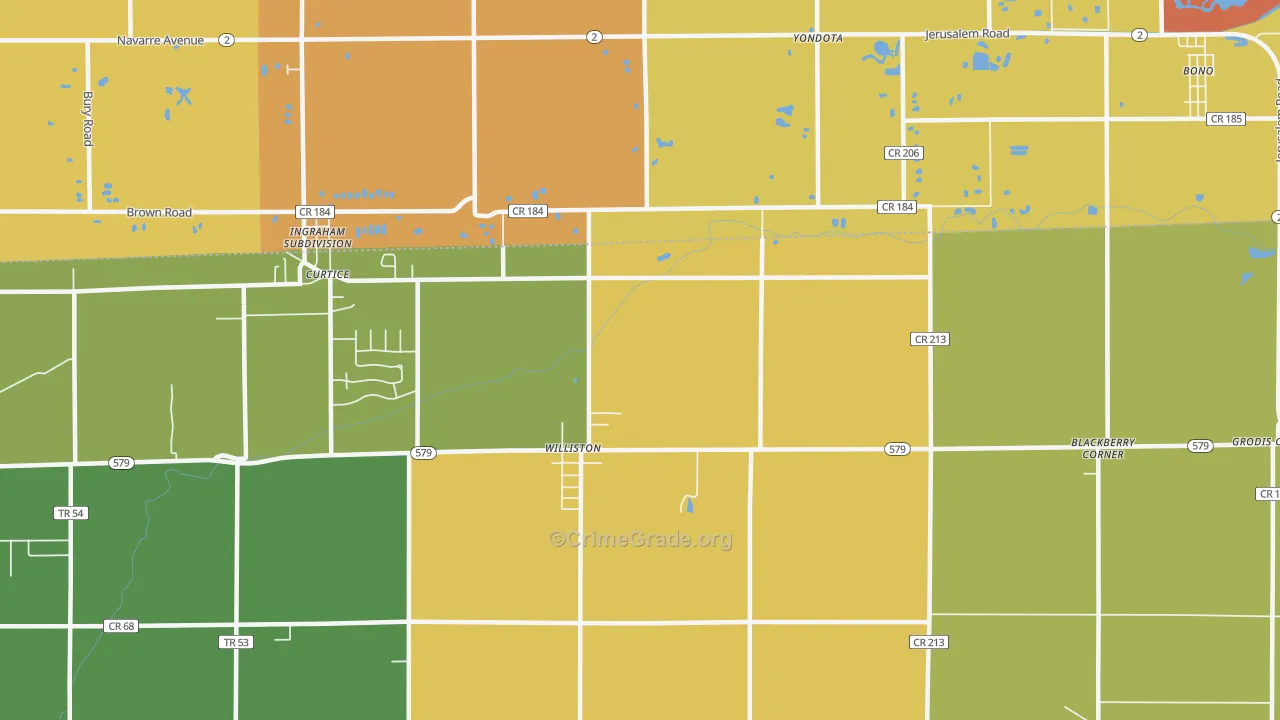 Williston, OH Map of Robbery Rates