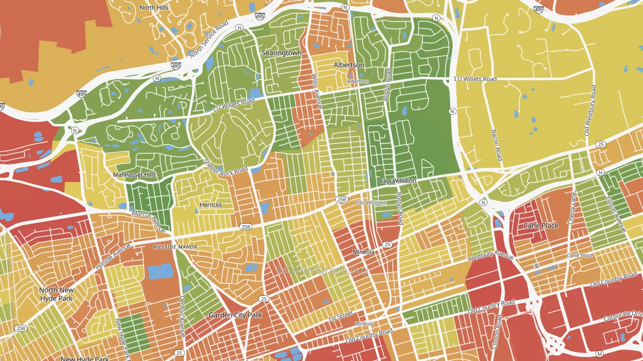 Williston Park, NY Map of Robbery Rates
