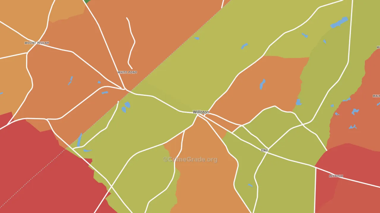 Williston, SC Map of Robbery Rates