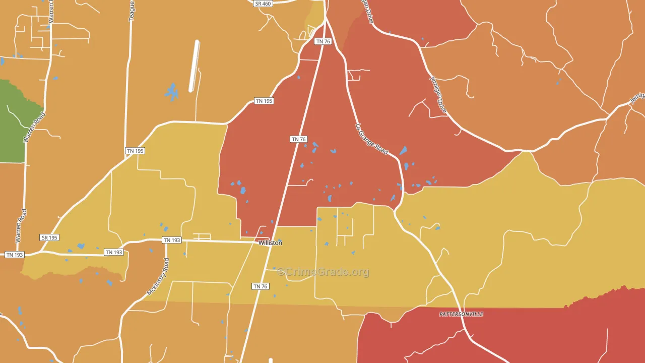 Williston, TN Map of Robbery Rates