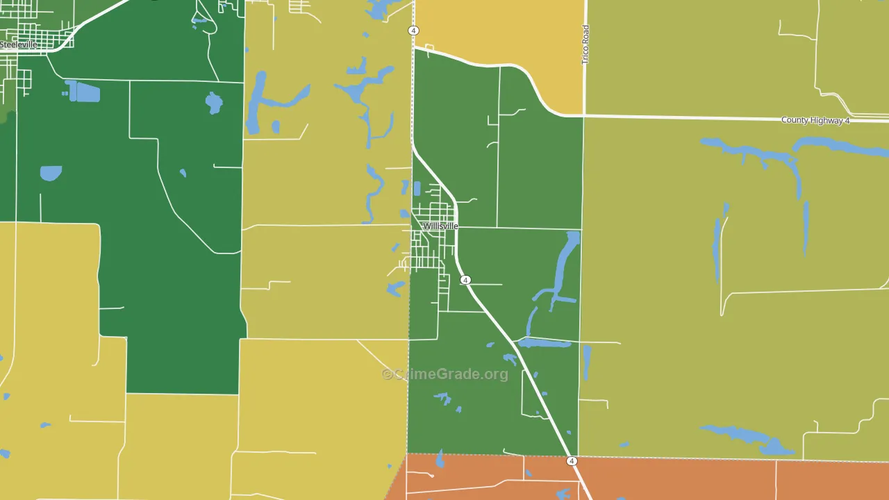 Willisville, IL Map of Robbery Rates