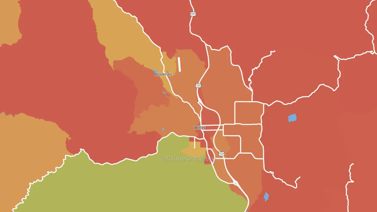 Willits, CA Map of Robbery Rates