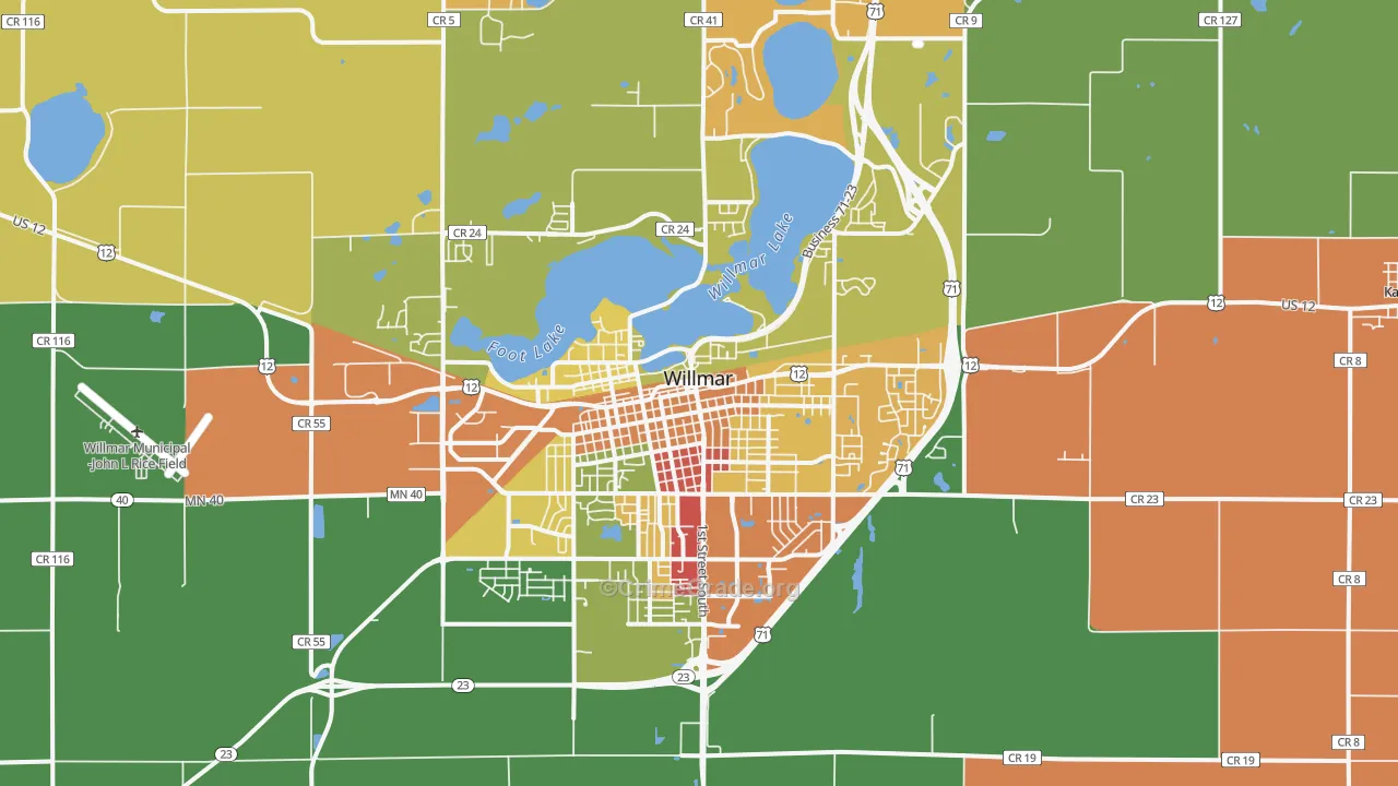 Willmar, MN Map of Robbery Rates