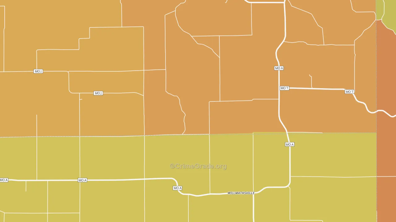 Willmathsville, MO Map of Robbery Rates