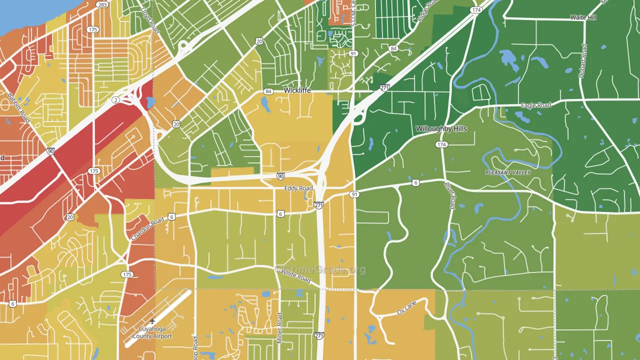 Willoughby Hills, OH Map of Robbery Rates