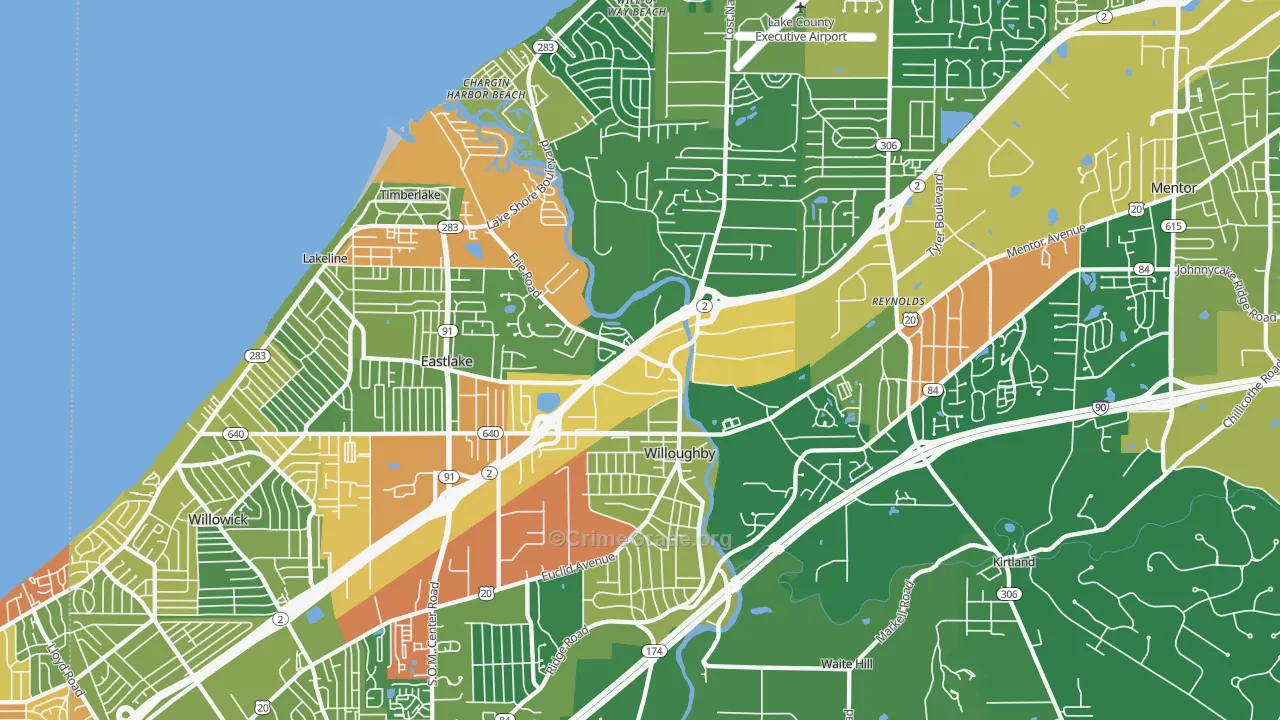 Willoughby, OH Map of Robbery Rates