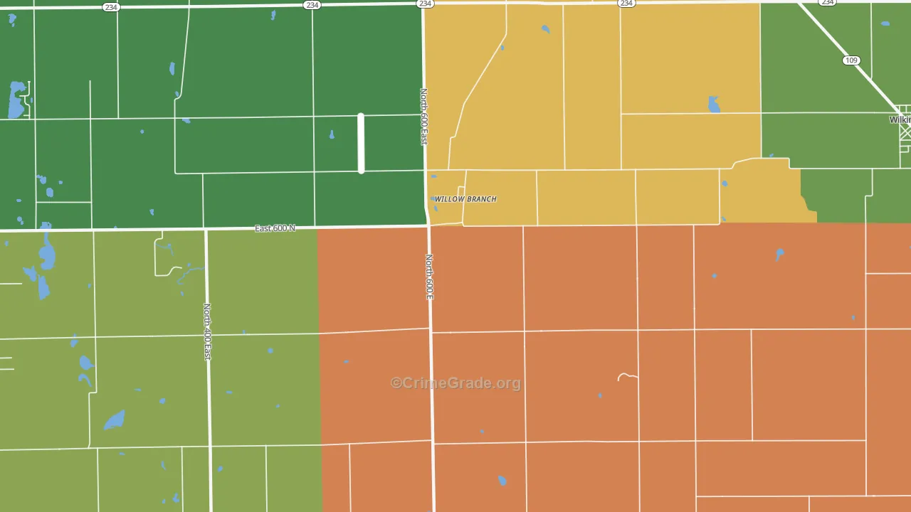 Willow Branch, IN Map of Robbery Rates