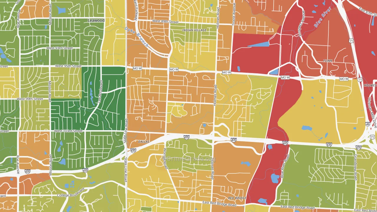 Willow Creek, Kansas City, MO Map of Robbery Rates