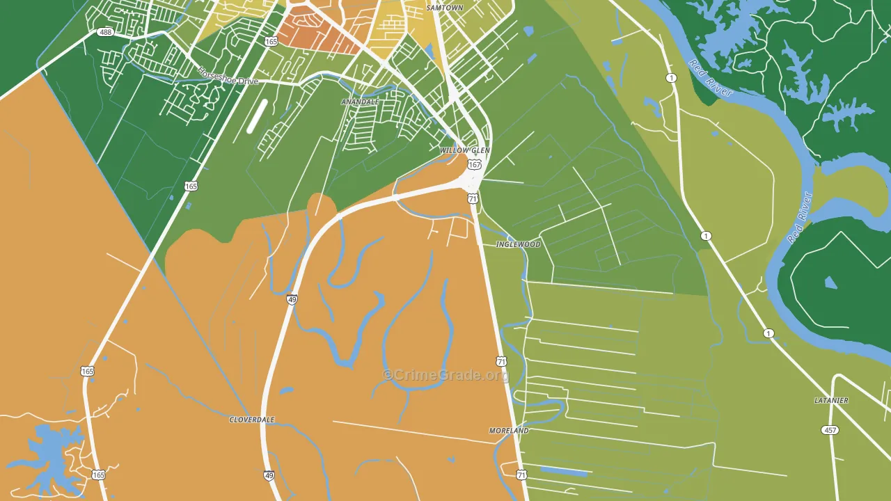 Willow Glen, LA Map of Robbery Rates