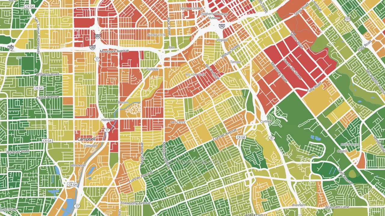Willow Glen, San Jose, CA Map of Robbery Rates
