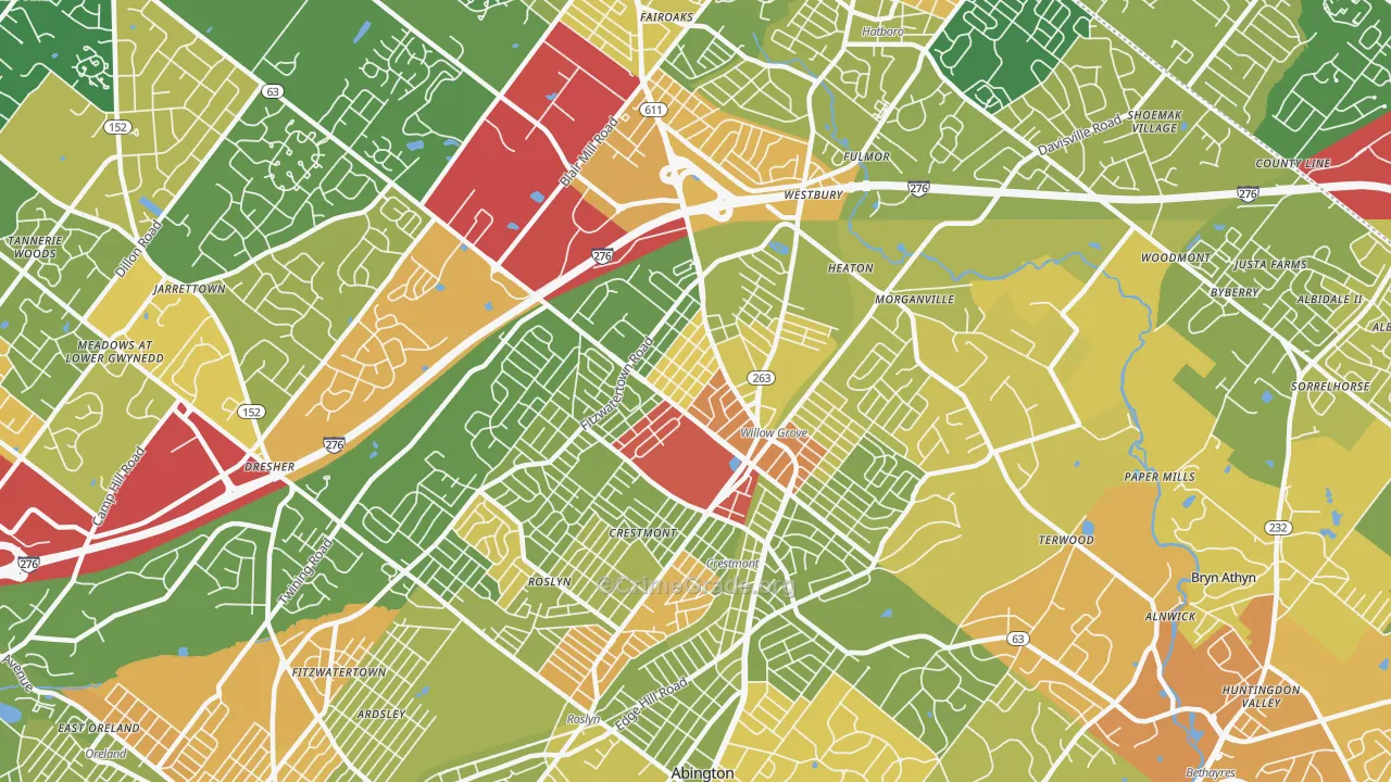 Willow Grove, PA Map of Robbery Rates