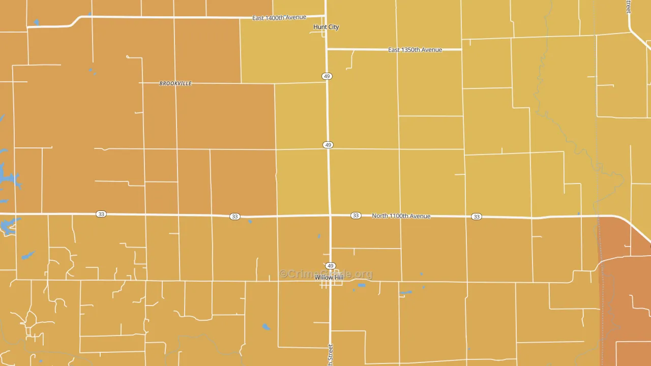 Willow Hill, IL Map of Robbery Rates