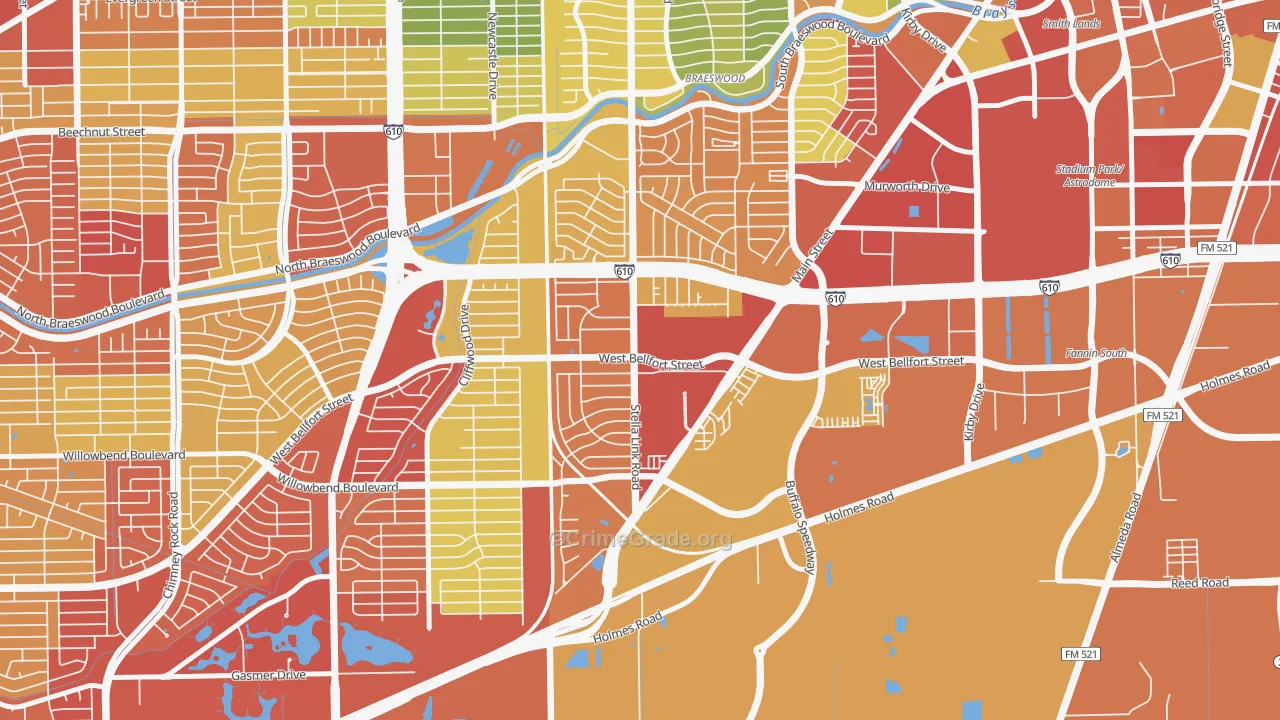 Willow Meadows-Willowbend Area, Houston, TX Map of Robbery Rates