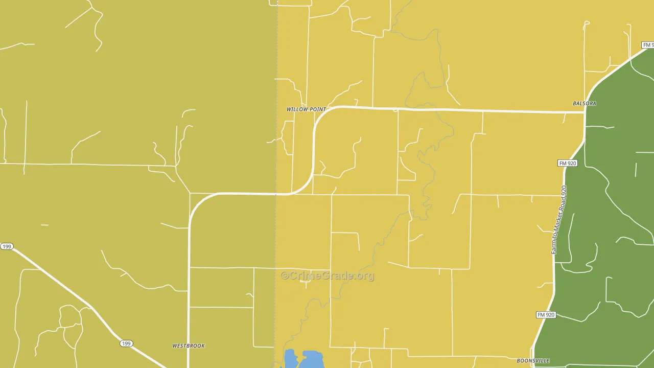 Willow Point, TX Map of Robbery Rates