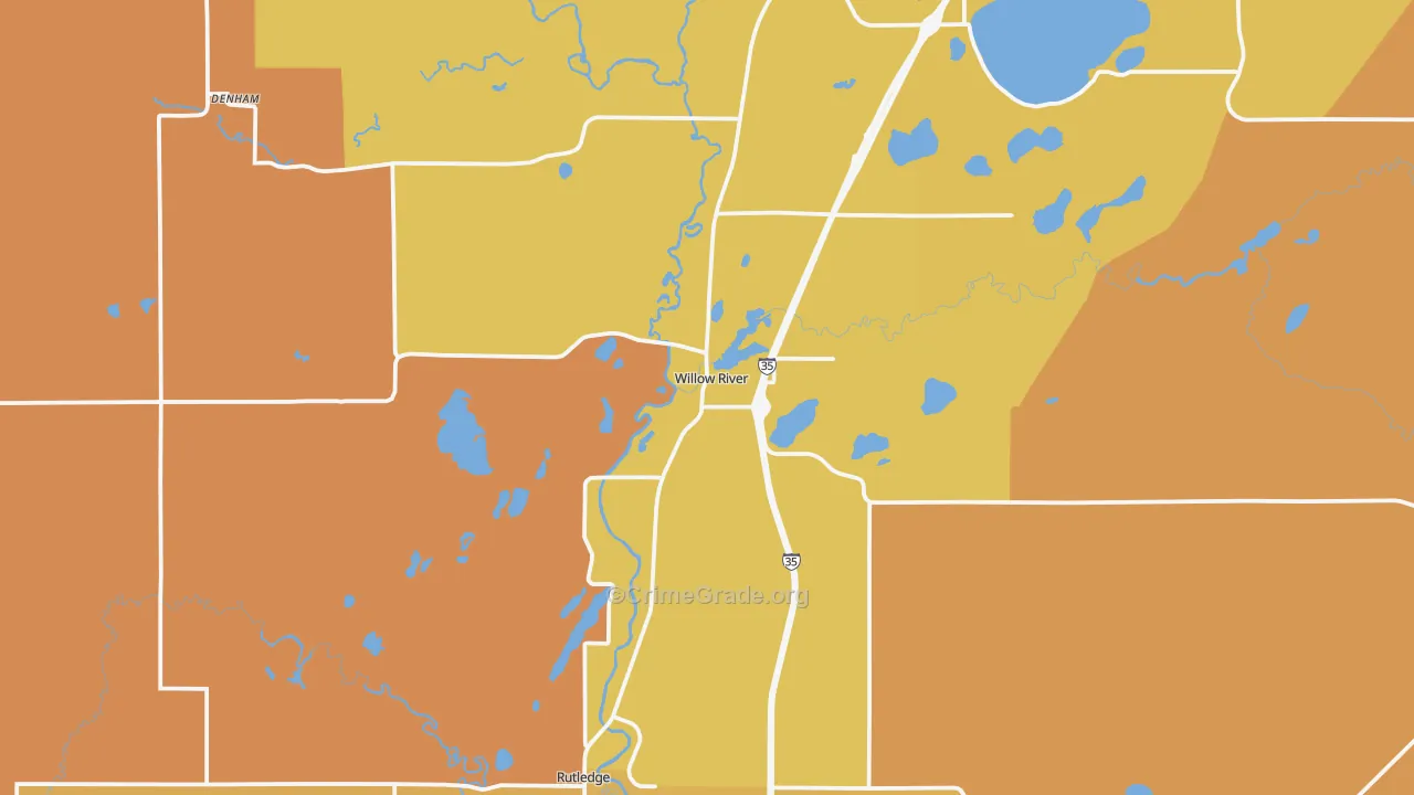 Willow River, MN Map of Robbery Rates