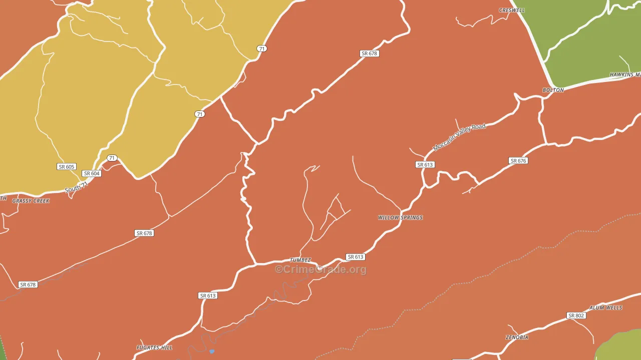 Willow Spring, VA Map of Robbery Rates