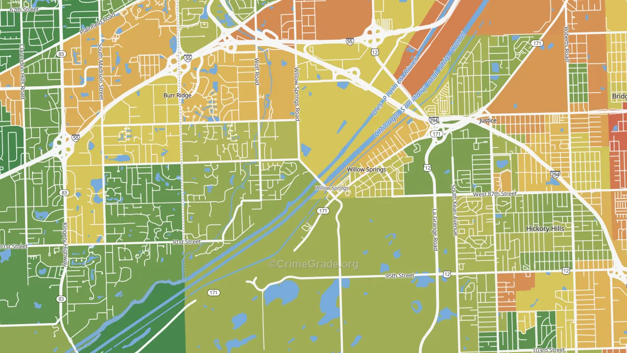 Willow Springs, IL Map of Robbery Rates