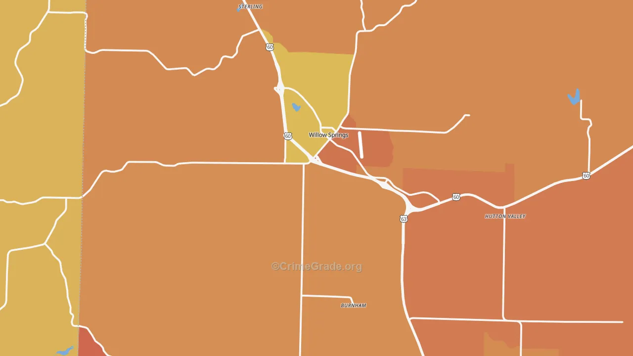 Willow Springs, MO Map of Robbery Rates