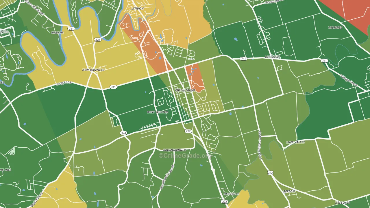 Willow Street, PA Map of Robbery Rates