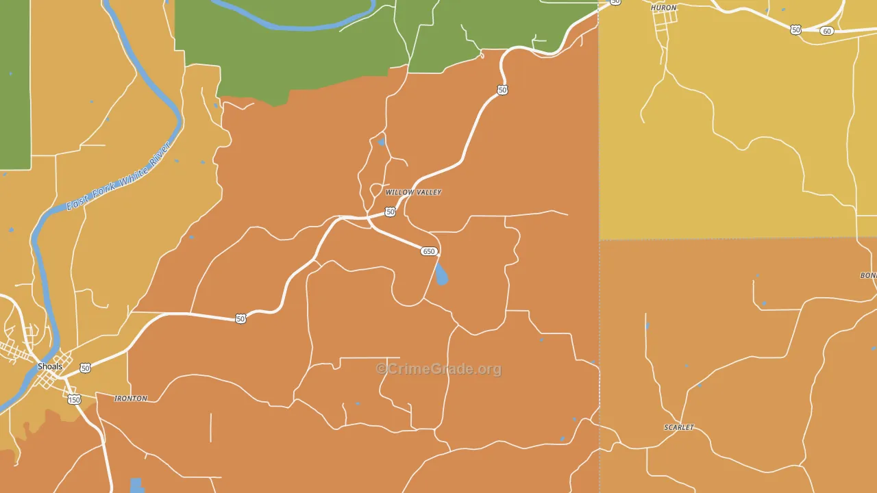 Willow Valley, IN Map of Robbery Rates