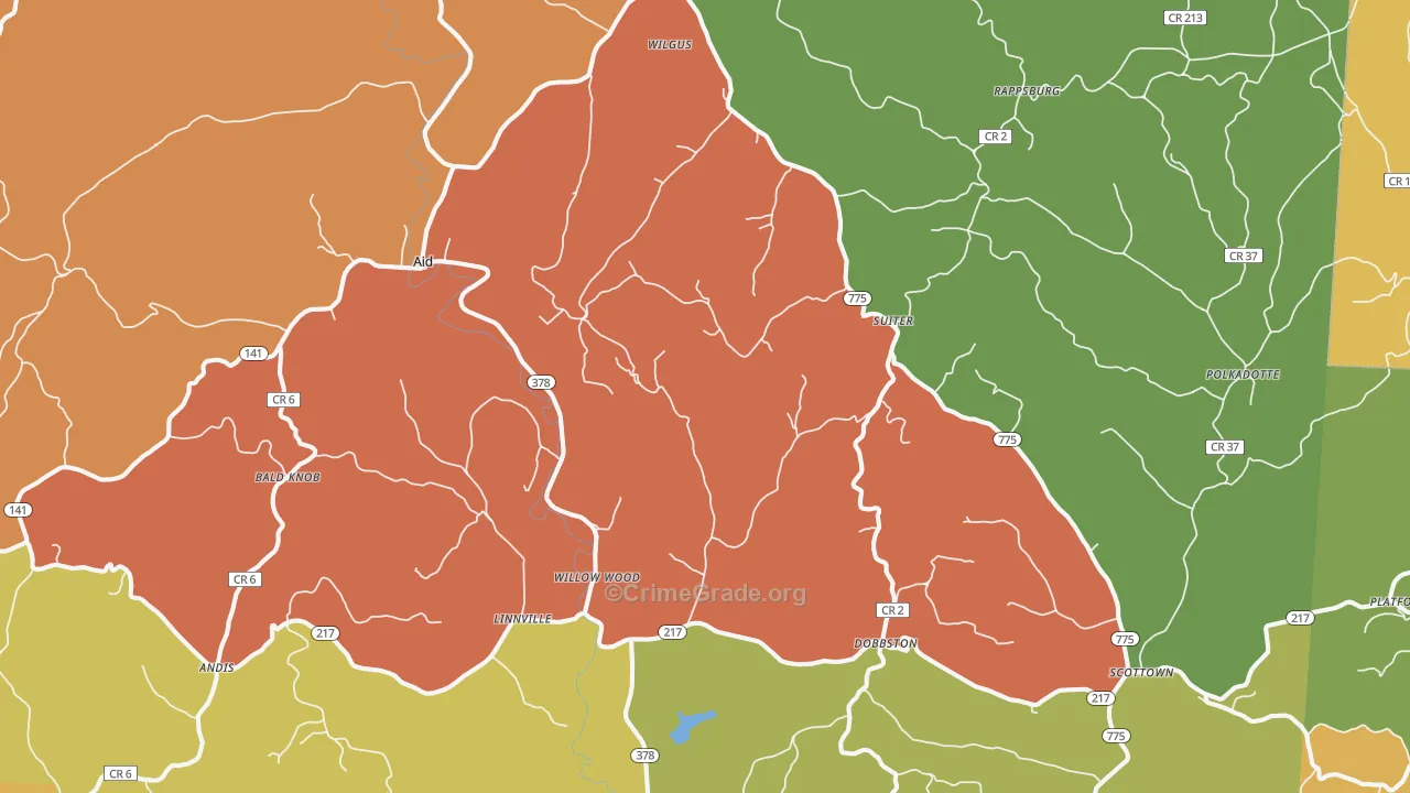 Willow Wood, OH Map of Robbery Rates