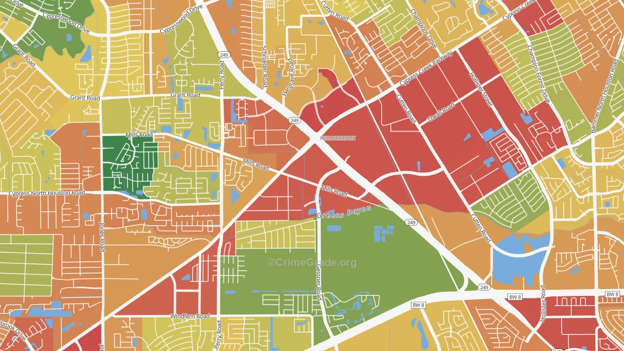 Willowbrook, Houston, TX Map of Robbery Rates