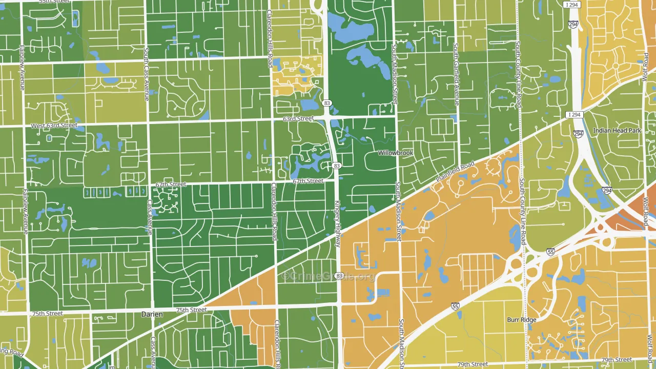 Willowbrook, IL Map of Robbery Rates