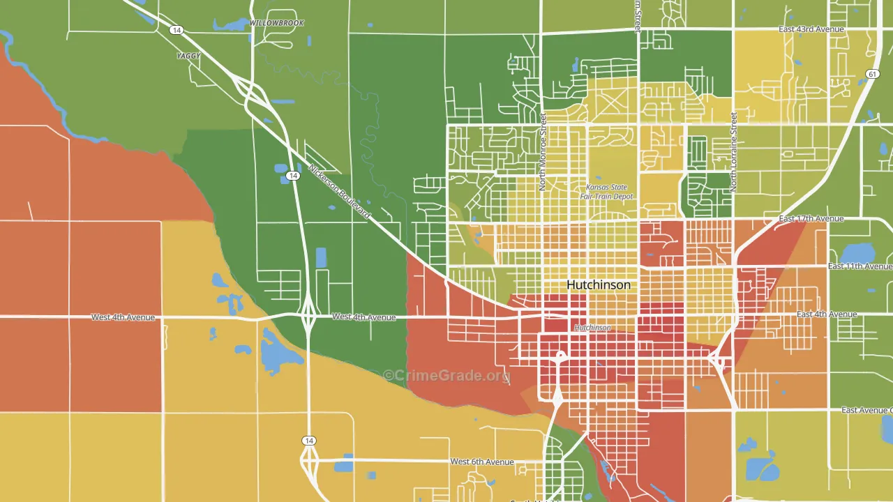 Willowbrook, KS Map of Robbery Rates