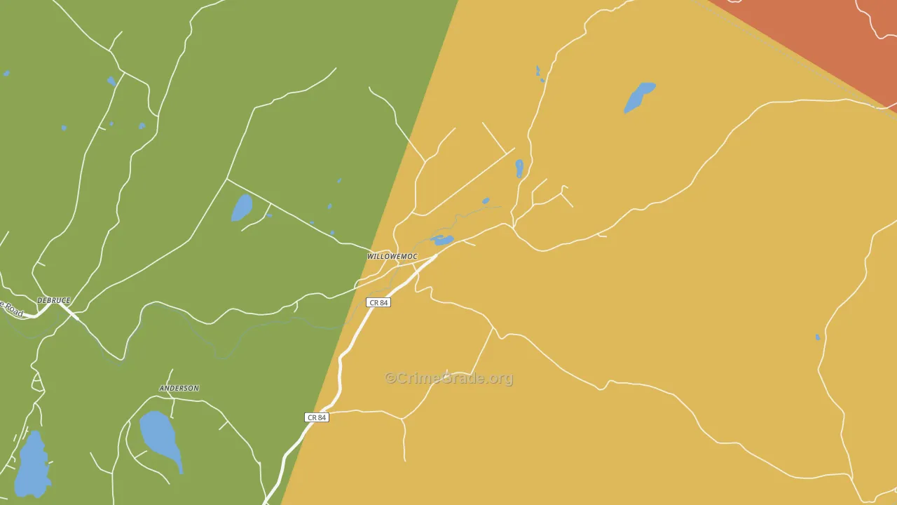 Willowemoc, NY Map of Robbery Rates