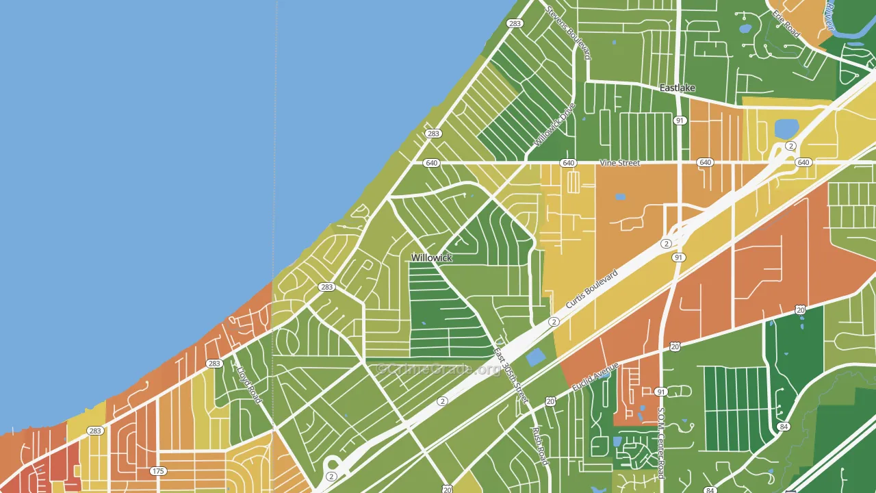 Willowick, OH Map of Robbery Rates