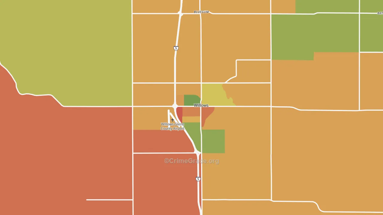 Willows, CA Map of Robbery Rates