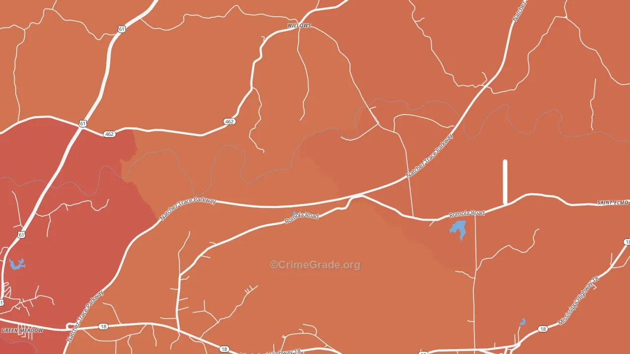 Willows, MS Map of Robbery Rates
