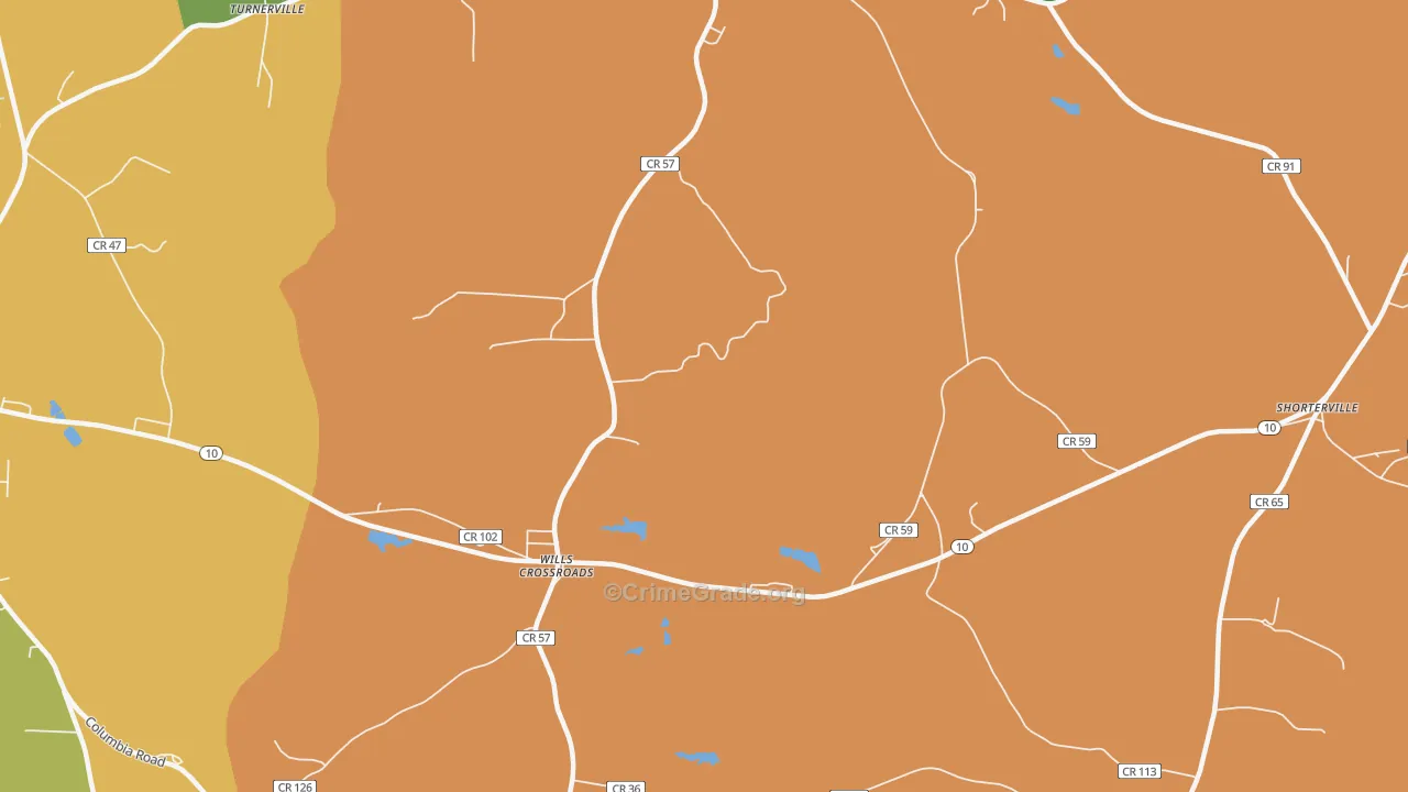 Wills Crossroads, AL Map of Robbery Rates