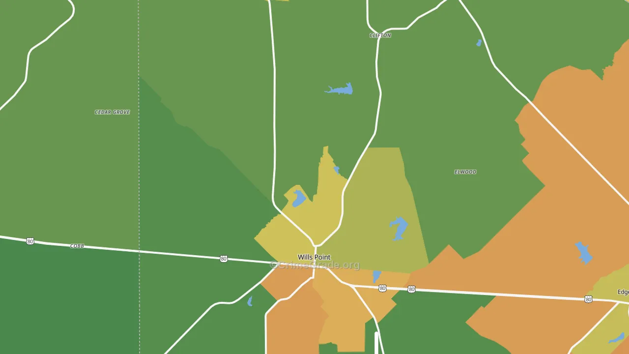 Wills Point, TX Map of Robbery Rates
