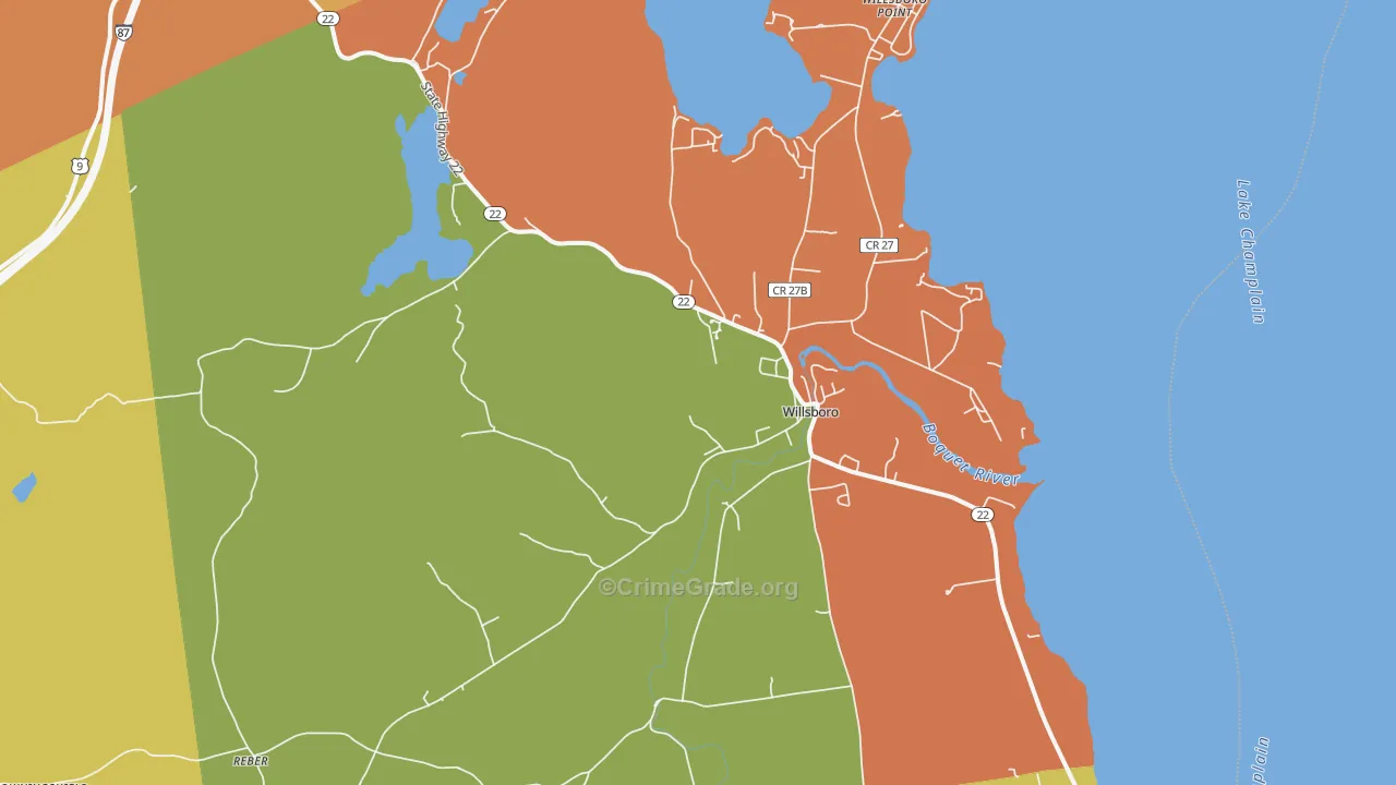 Willsboro, NY Map of Robbery Rates