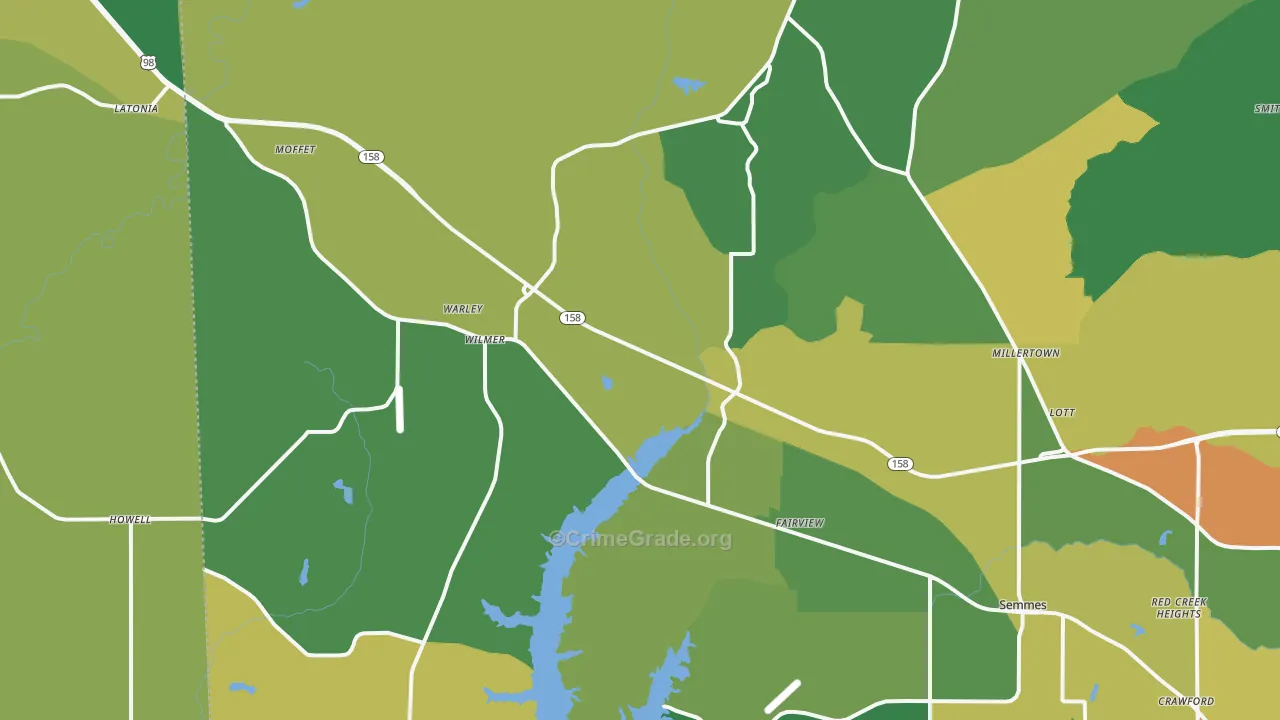 Wilmer, AL Map of Robbery Rates