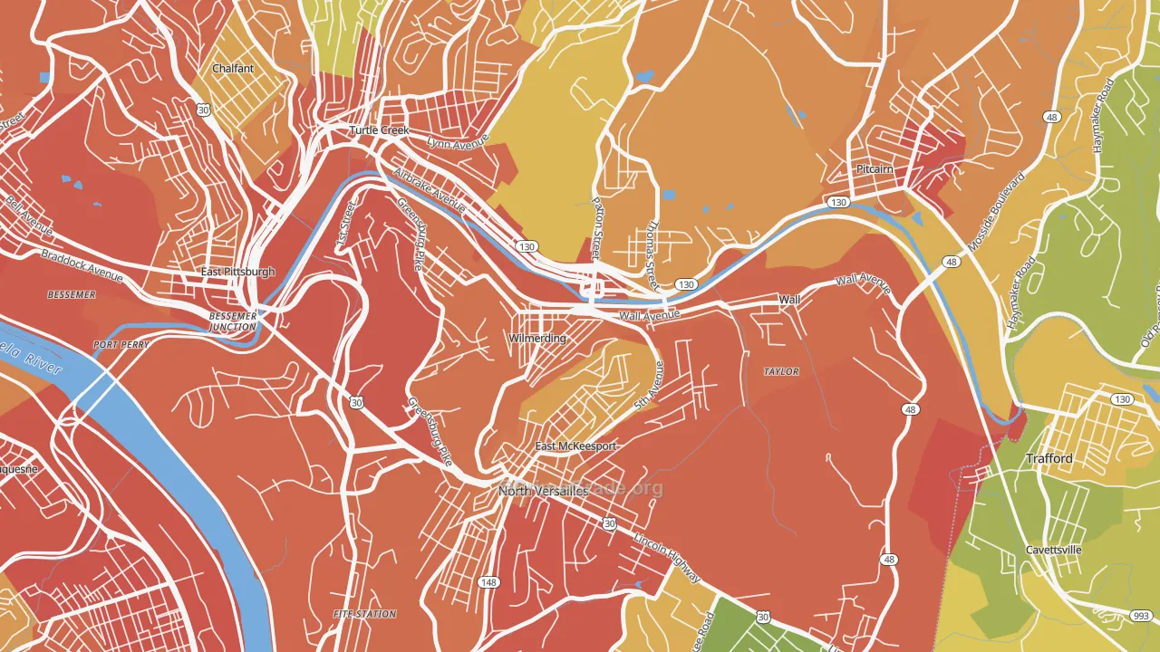Wilmerding, PA Map of Robbery Rates