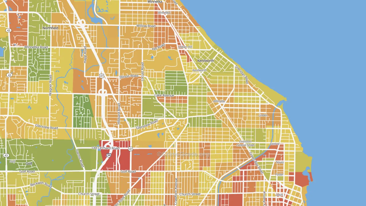 Wilmette, IL Map of Robbery Rates