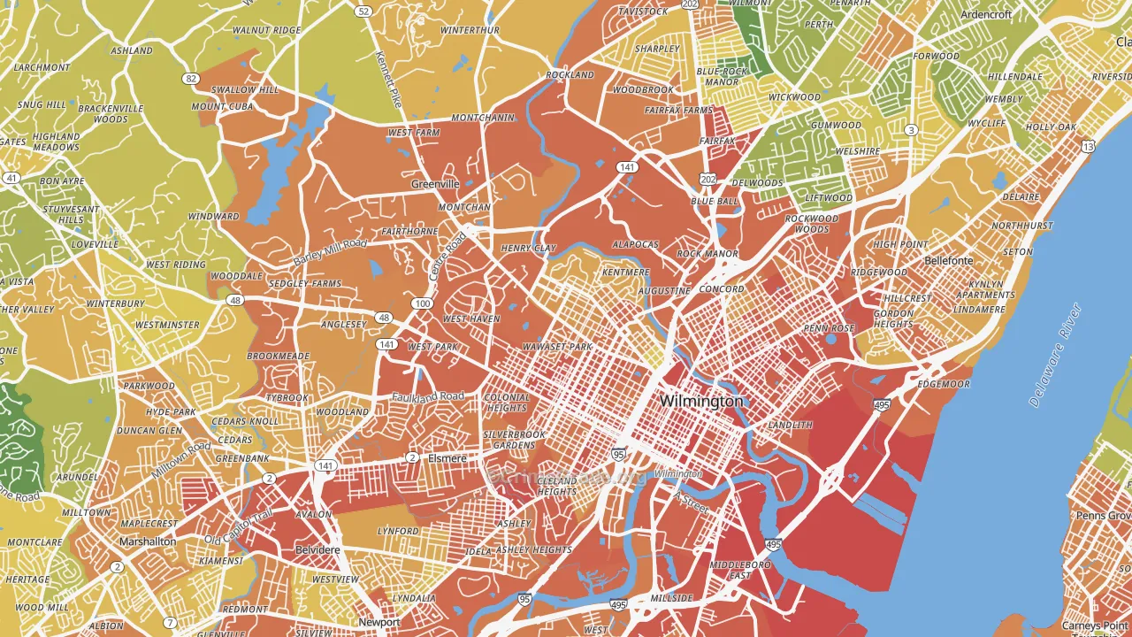 Wilmington, DE Map of Robbery Rates
