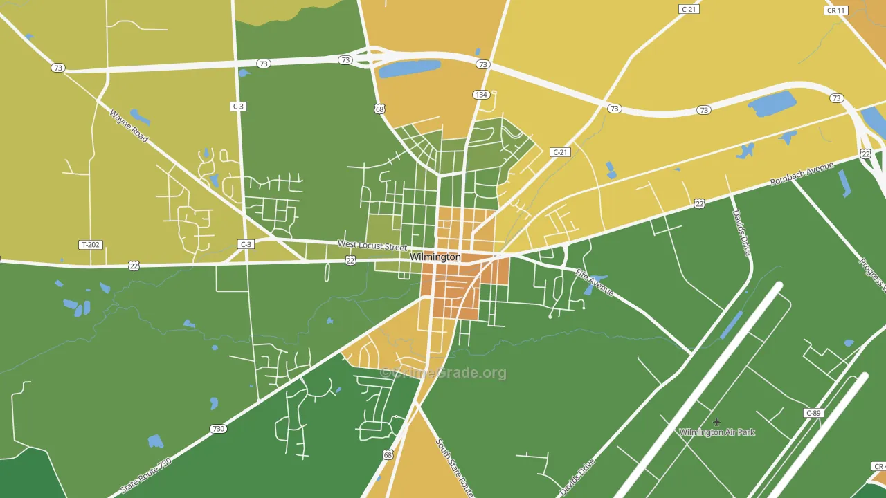 Wilmington Historic District, Wilmington, OH Map of Robbery Rates
